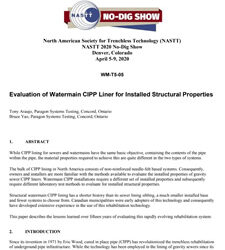 Evaluation of Watermain CIPP Liner for Installed Structural Properties