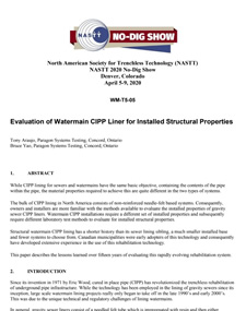 Evaluation of Watermain CIPP Liner for Installed Structural Properties